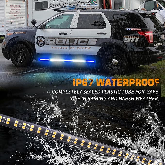 XRIDONSEN 2PCS 60 inch Blue White Emergency Lights Strip 720 LED Running Board Police Strobe Lights Firefighter Light Flashing Warning Safety First Responder Lights for Vehicles POV Trucks Pickup