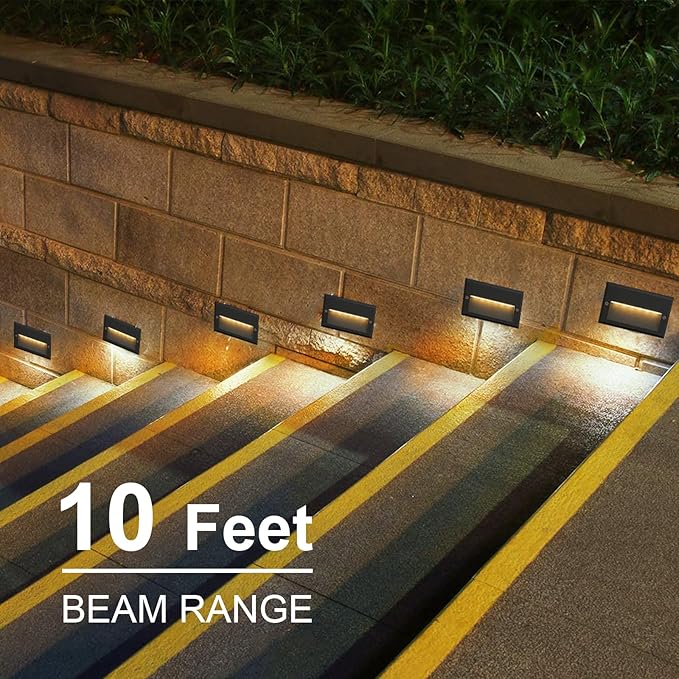 GOODSMANN Low Voltage Step Lights Kits 5.5 Inch Outdoor 12V AC Landscape Stair Lights Wired 8PK 3W LED Electric Outdoor Deck Lighting Black Metal 49 Lumens 3000K Warm White with Cable Connectors