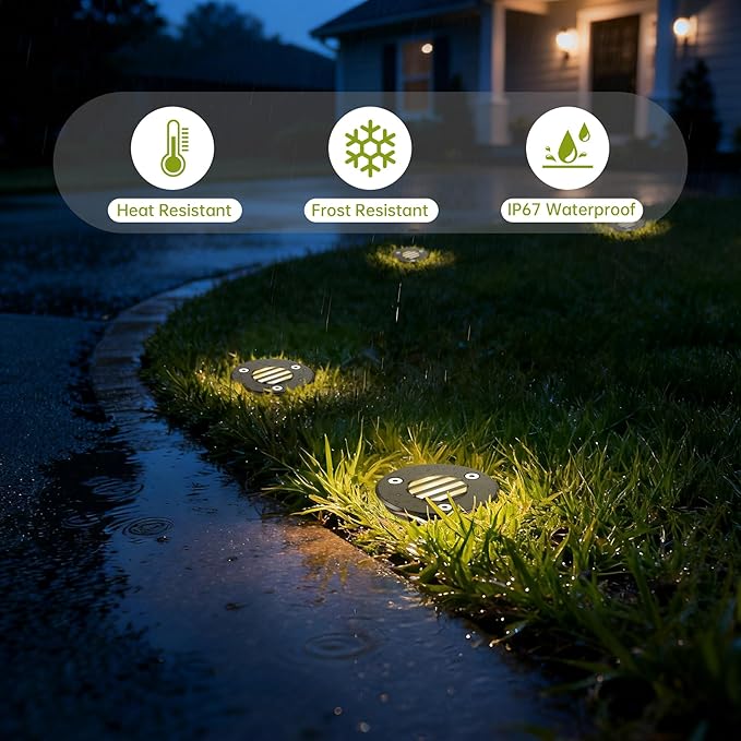 Junview Low Voltage Landscape Lights with Connectors Grated Top Anti-Glare LED Well Lights 12V-24V Waterproof Outdoor In-Ground Light 3000K Landscape Lighting for Garden Yard Deck Pathway (4)