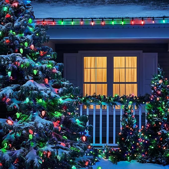 2-Pack Connectable C9 Christmas LED String Lights, Total 66 FT 100 LED Christmas Lights Plug in with 29V Safe Adapter, Waterproof Decorative Lights Indoor Outdoor for Xmas Decorations (Red and Green)