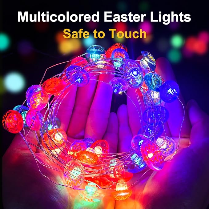 ZGWJ Easter String Lights Outdoor, 1 Pack Easter Eggs Lights Battery Operated 16ft 50LED Waterproof Decorations Indoor Home Bedroom Spring Party Decor