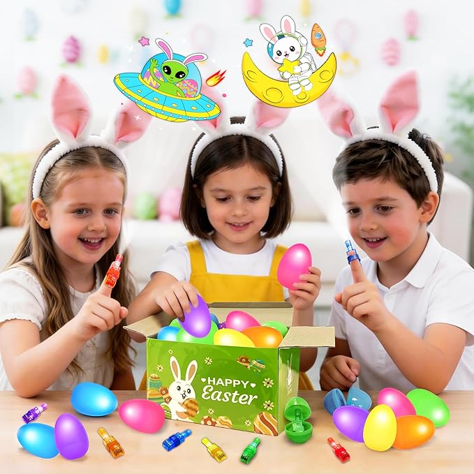 24 Pack Easter Eggs Fillers with Finger Lights, Easter Party Favors Light Up Toys for Kids Boys Girls Easter Egg Fillers Easter Hunt Filling Treats Easter Basket Stuffers