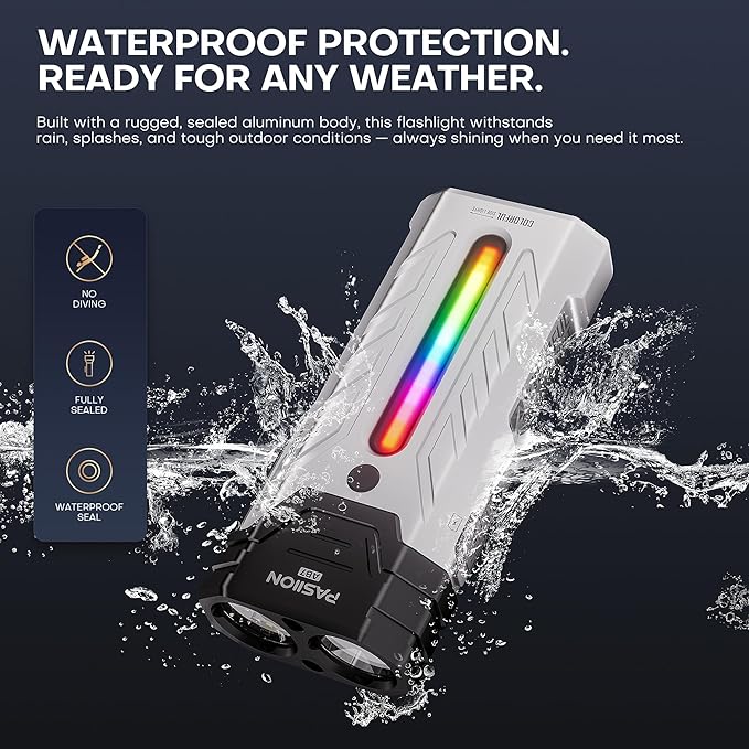 EDC Rechargeable Flashlight 3250 Lumens with RGB Light,55 Modes Multifunctional Flat Flashlight with Floodlight,Spotlight and Magnetic Base,Waterproof USB C Flashlight for Camping,Home,Emergencies