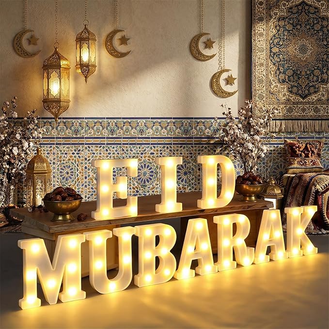 10 Pcs Eid Mubarak Decorations LED Letter Sign Lights Battery Powered Light up Home Table Decor for Table Wall Hanging Decoration for Party Favors Gift
