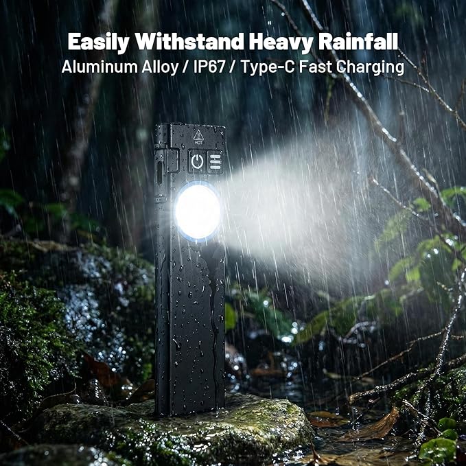 Rechargeable EDC Flashlight, Powerful RGB Flashights, 650 Lumens Portable Flat Mini Pocket Flashlight, IP67 Waterproof Multi-Mode Magnetic Keychain Flashlight for Home Working Camping Hiking Emergency