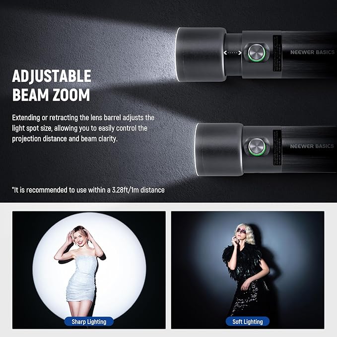 NEEWER Basics RGB Photography Flashlight, 4 Colors/20 GOBO Filters/CRI95+/7500mAh, 10W 6300K Portable LED Video Spotlight Patterned Ambient Aluminum Sunset Light for Recording Studio Lighting, FL10