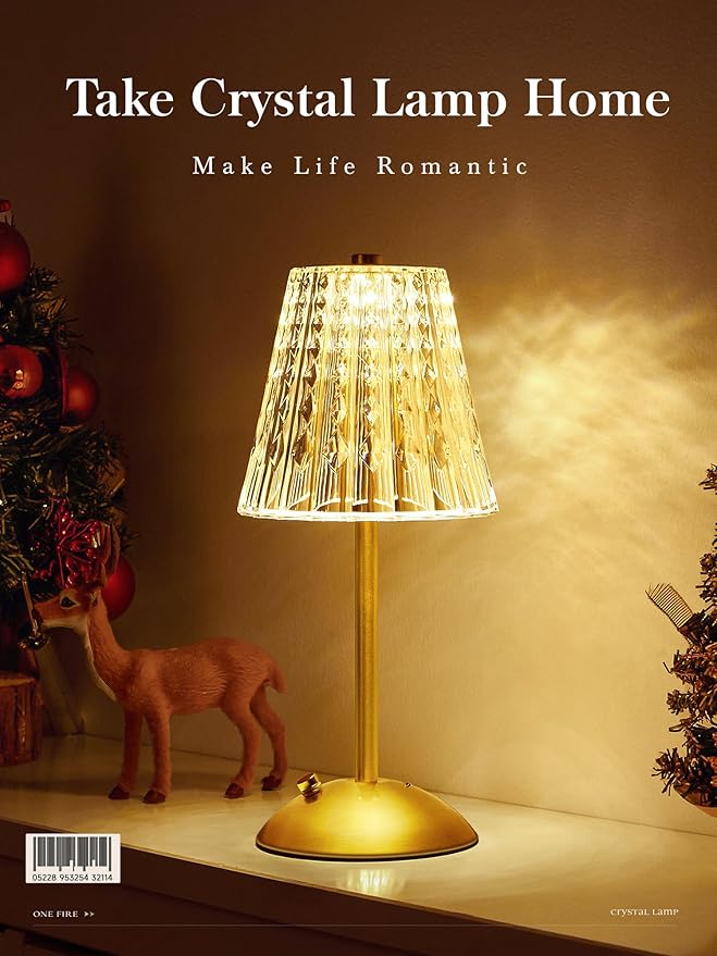 【3200mAh】Brass Table Lamp, 3 Colors+Dimmable+Touch Crystal Lamp LED Gold Lamp, Mood Lighting Mood Light, Brass Decor for Bedroom/Bathroom/Kitchen/Dinner/Bar/Entryway/Buffet, Traditional Home Decor