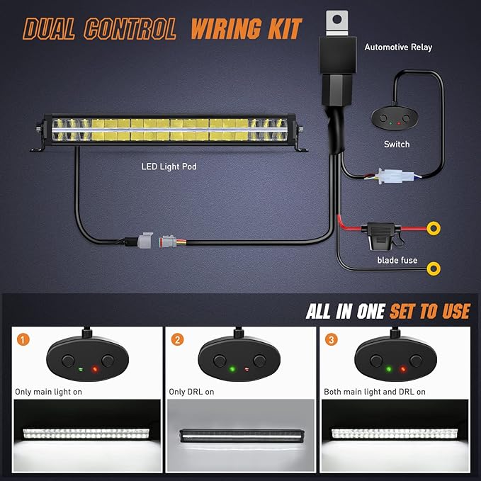 Nilight 30 Inch LED Light Bar DRL 240W 24800LM Anti-Glare Flood Spot Offroad LED Driving Light IP68 w/ 12AWG DT Connector Wiring Harness for Pickup Truck SUV ATV UTV Boat 4x4 Jeep
