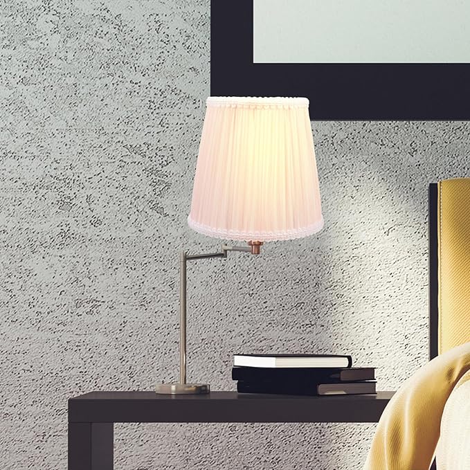 Fabric Table Lamp Shade Pink Pleated Lampshade Cover for Floor Light Bedside Lamp Bedroom Living Decor Easy Install Soft Cloth and Metal Material