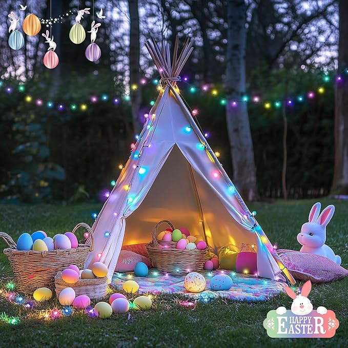 JMEXSUSS 500 LED Easter Lights Outdoor Indoor, 173ft Multicolor Easter String Lights, 8 Modes Pastel Light Plug in for Room Party Decorations