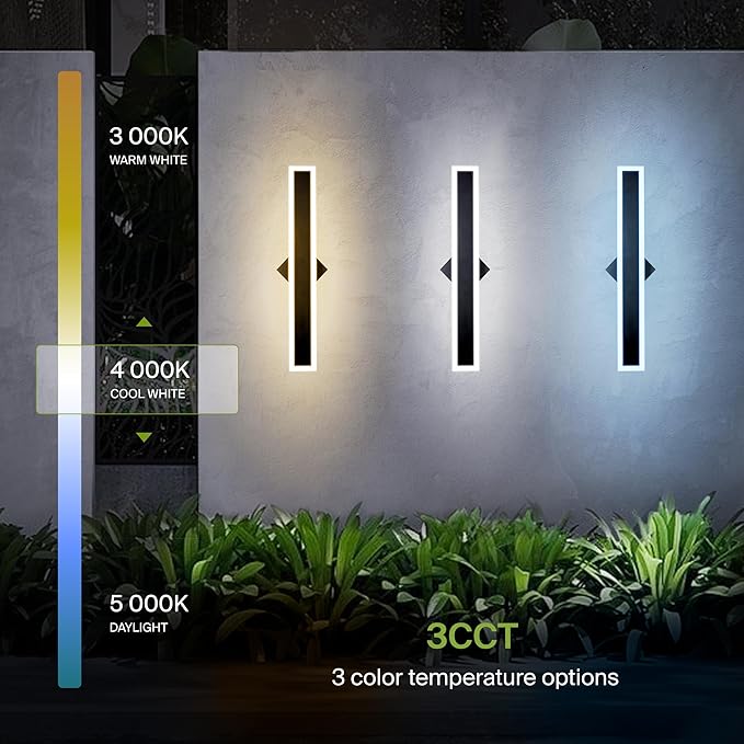 ASD LED 24" Long Wall Mount Light Fixture, Outdoor & Indoor Linear Sconce | 3CCT, Dimmable, Waterproof, Anti-Rust, ETL Listed | 24W 2000LM 3000-5000K 100-277V | Exterior Porch Lighting | Black, 2 Pack