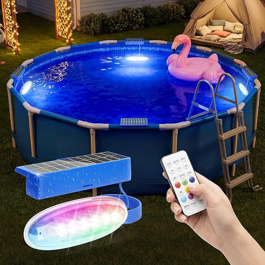 APONUO 6 Pack Solar Pool Lights, Pool Solar Lights for Above Ground Pools with Remote, IP68 Waterproof, RGB Color Changing Solar Powered Pools Light for Pond, Fountain,Yard (Blue)