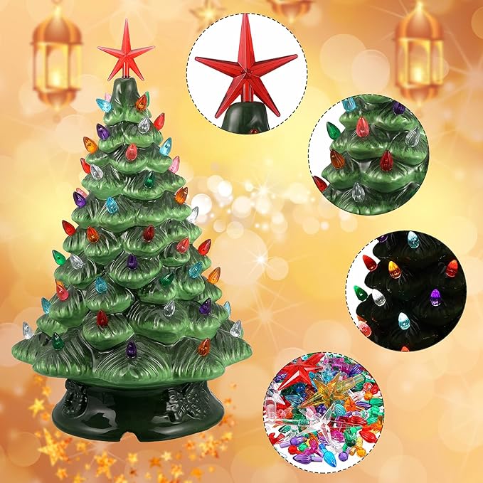 Riakrum 186 Pcs Ceramic Christmas Tree Replacement Bulb Set Globe Bird Stars for Lights Ornaments(Multi Color)
