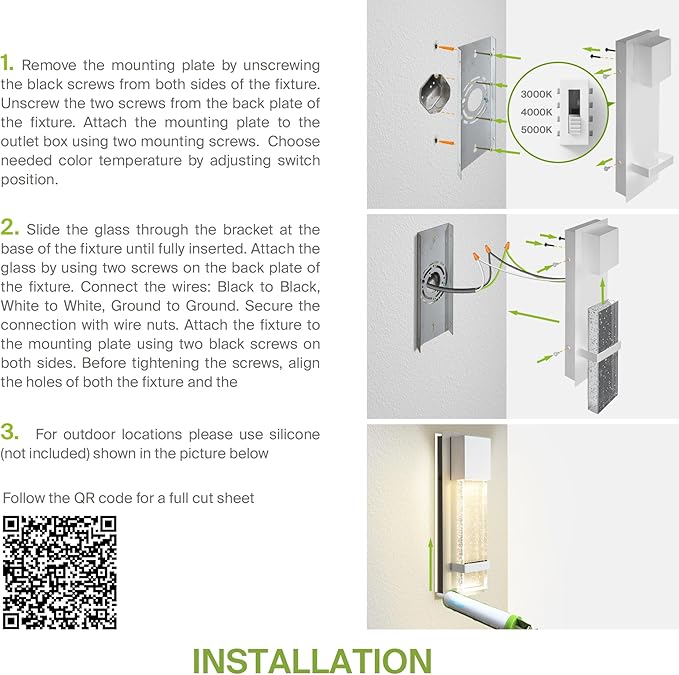ASD LED 13 Inch Bubble Glass Wall Light Fixture, Exterior Flush Mount Sconce | 3CCT, Waterproof, Dimmable, ETL Listed | 12W 500LM 3000-5000K 120V | Outdoor-Indoor Lighting | White