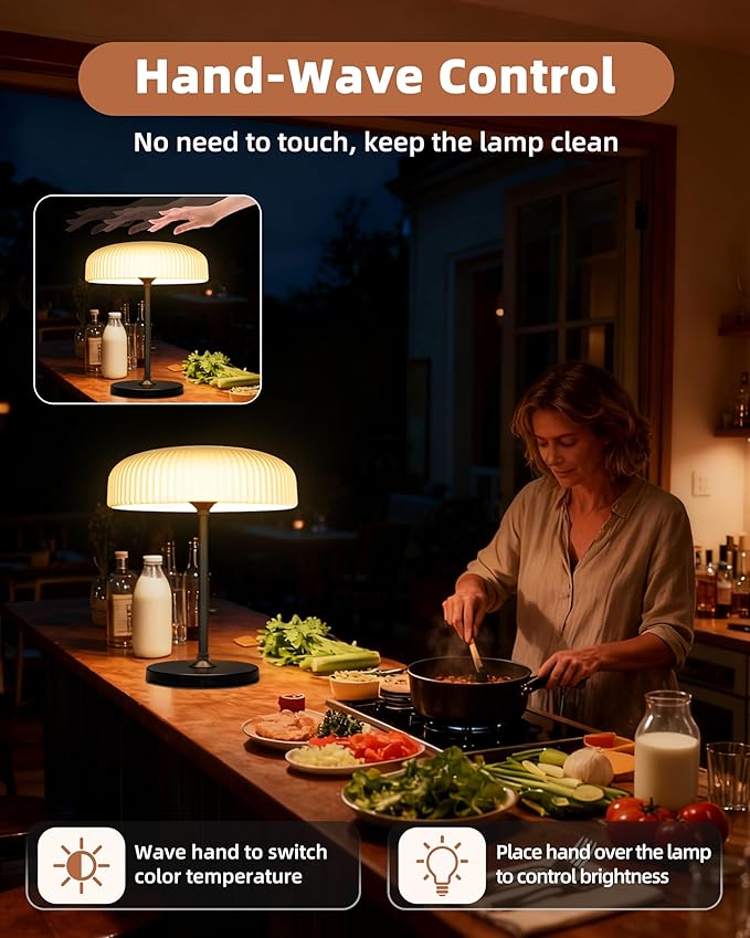 Cordless Table Lamp: Portable Rechargeable Waterproof Lamp for Shower Bathroom Kitchen Counter Outdoor Patio - Aesthetic Mushroom Design, Gifts for Women Mom, Battery Operated, USB & Solar Powered