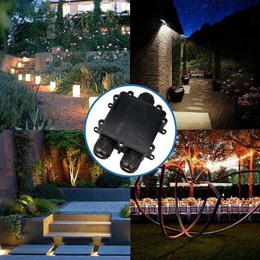 Helunsi Waterproof Junction Box 3 Way, IP68 External Waterproof Electrical Junction Box, Black Underground Junction Box Outdoor Cable Connector, for Diameter 5mm -14mm Wire Gland (1 Pack - Larger)