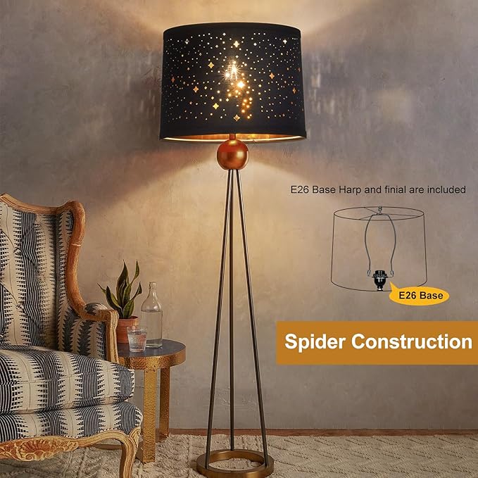Black Lampshades Set of 2, Drum Lamp Shades with Sky Stars Design, 11.6" x 12.6" x 9.8" Inches Medium Lampshades for Table Lamp, Floor Lamp, Pendant Light, Harp Holders Included, Easy Assembly