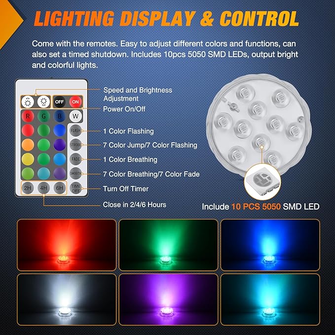 Nilight Marine Boat Light 4 PCS 10LED RGB Wireless Cabin Ambiance Multi Color Exterior Deck Lights Remote Control Submersible for Pontoon Sailboat Yacht Skeeter Fishing Bass Boats