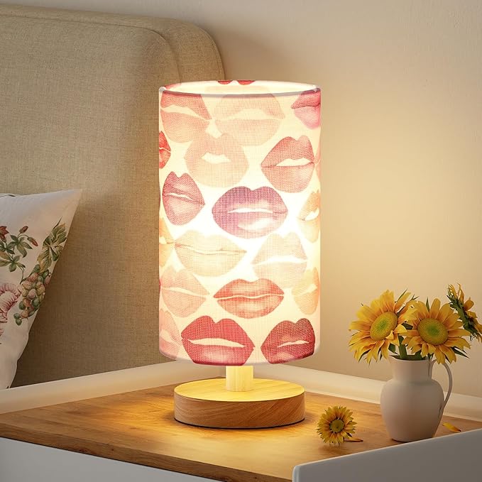 Fenmzee Lips Table Lamp for Bedroom - Inline Control, Small Bedside Lamp with 3000K A15 LED Blub, Easy Assembly (Lips White Shade, 9" Inline Control)