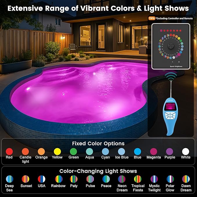 LyLmLe Pool Light for Inground Pools, 65W 10 Inch RGBW Multicolor Inground Pools Light, 316 Stainless Steel, 12V Color Changing LED Pool Lights for 10" Niche, 50ft Cord, Without Transformer Controller