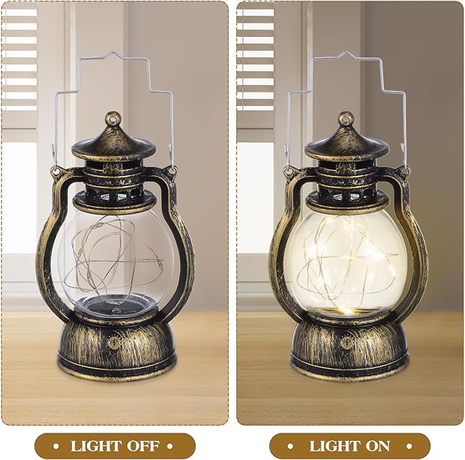 NUOBESTY 1pc Retro Handheld Lantern Creative Golden Plastic Vibe Lamp for Home Bar Scene Decoration (with Battery)