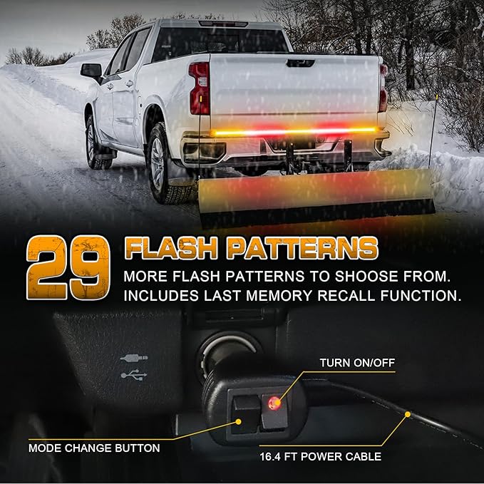 XRIDONSEN 60 inch Amber Red Truck Tailgate Strobe Lights Strip 360 LED Tail Light Bar Flashing Warning Hazard Safety Rear Emergency Lights for Tow Plow Trucks Construction Vehicles Pickup Trailer