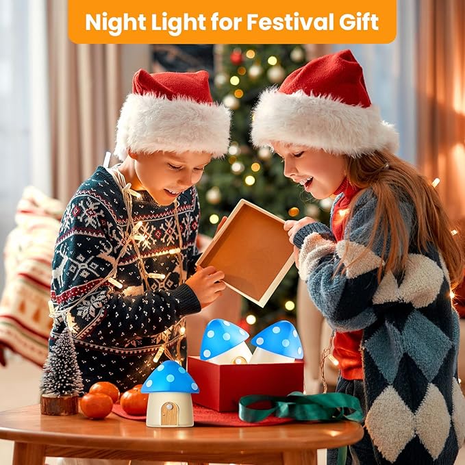 Rechargeable Motion Sensor Light, Mushroom Dimmable LED Night Lights Indoor, Magnetic Battery Night Light with 3 Color Temperatures for Adults Kids, Bedroom, Kitchen, Stairs, Blue, 2 Pack