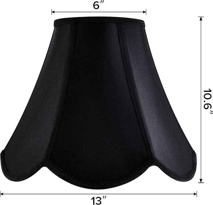 GO&SO Black Bell Lamp Shades (Petal Edge Braid) Scalloped Lamp Shade,6"Top x 13"Bottom x 10.6"Vertical Height (Spider) Replacement Fabric Lamp Shades for Table Lamps,Floor Lamp Cover,Easy Assembly