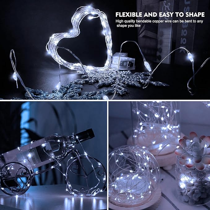 AIKEI 100 Pack LED Fairy Lights Battery Operated, Mini String Lights Waterproof 7ft 20 Led Firefly Starry Lamps 3 Lighting Modes for Wedding Party Bedroom Garden Halloween Christmas Decoration White