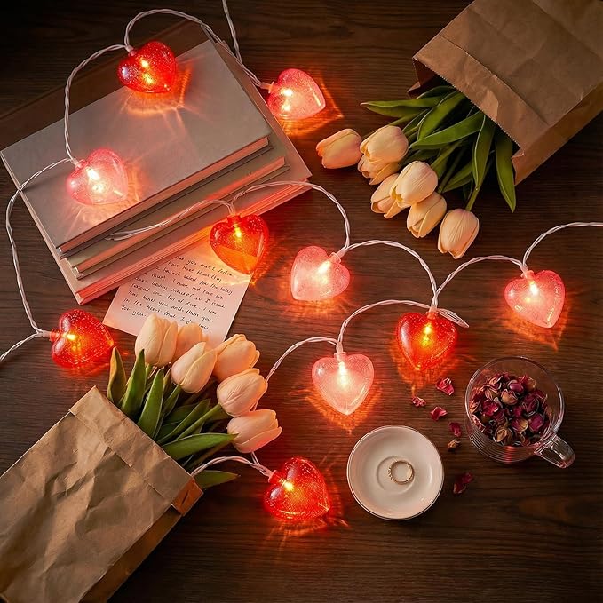 Heart String Lights Plug in, 8.5FT Valentine Lights Indoor & Outdoor, Red Pink Heart Shaped String Lights with 14 LEDs, UL Listed, IP44 Waterproof for Valentine’s Day Decor
