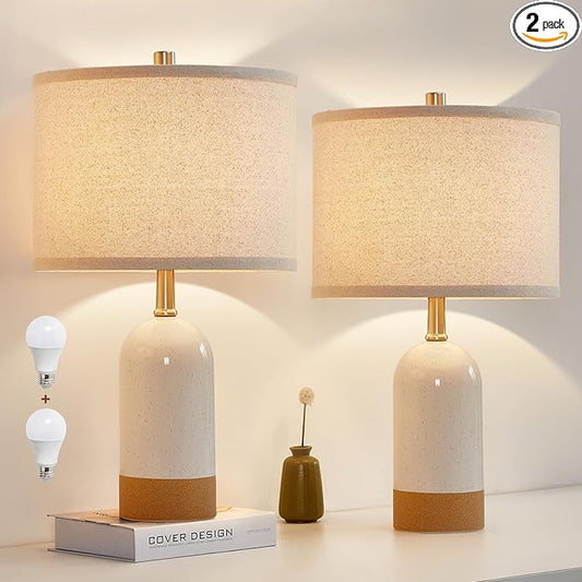 GyroVu Small Table Lamps Set of 2, Bedside Lamp for Bedroom, 21.5" Nightstand Ceramic Desk Lamp for Kids Room, Living Room, Dorm, Reading, Home Office, Bulbs Included