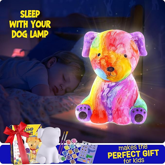 Paint Your Own Dog Lamp Kit, Art Supplies Painting Kits for Kids, Arts and Crafts for Kids Ages 8-12, Dog Toys Girls Boys Birthday Easter Gifts for Kids Ages 3 4 5 6 7 8 9 10 11 12+