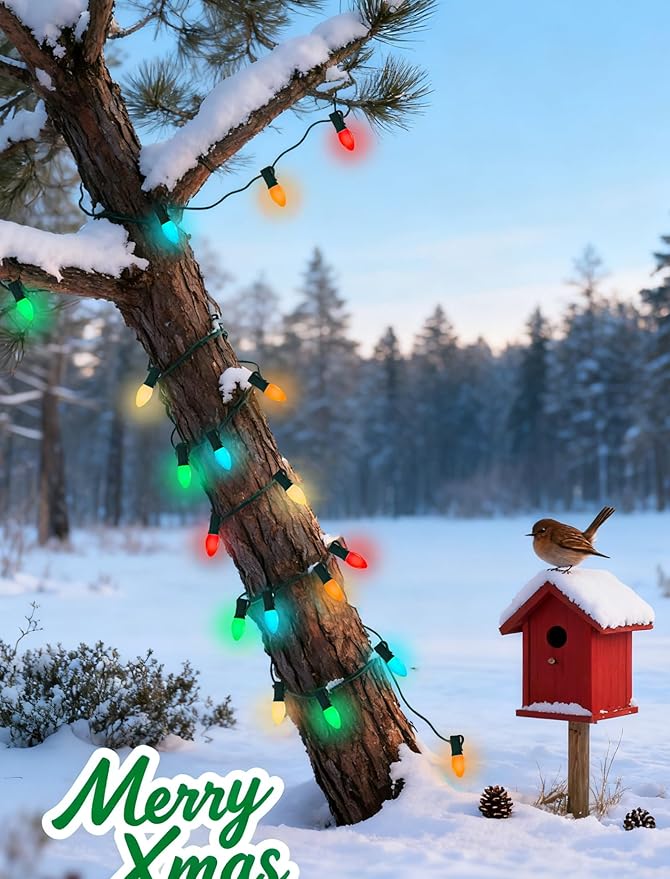 25 Pack C7 Replacement Light Bulbs, Vintage Multicolor Baked 0.6w LED Christmas Bulbs for Christmas String Lights, E12 Candelabra Base, Colorful Ceramic Light for Xmas Tree Patio Indoor Outdoor Decor