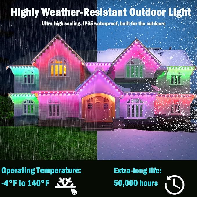 Permanent Outdoor Lights for House, 50ft Smart RGB Permanent Outdoor Eave Lights with 63 Scene Modes,IP65 Waterproof LED Holiday Lighting for Party Halloween Christmas Decoration