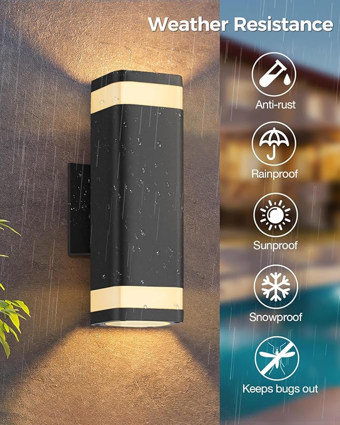 Smart Outdoor RGB Wall Lights 2 Pack, Wi-Fi & App Control Color Changing Up and Down Wall Sconce with Remote, Dusk to Dawn Waterproof Exterior Lighting Fixtures Works with Alexa, Google Assistant
