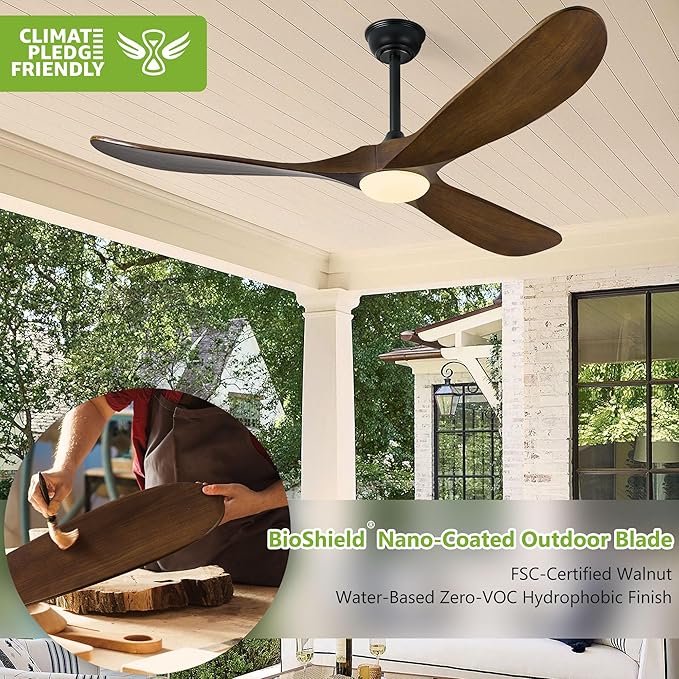 Haipeel 60 Inch Ceiling Fans with Lights, Propeller Solid Wood Ceiling Fans with Light and Remote Control for Outdoor Ceiling Fan with Light for Patio Farmhouse, DC ETL Listed, Oil Rubbed Bronze