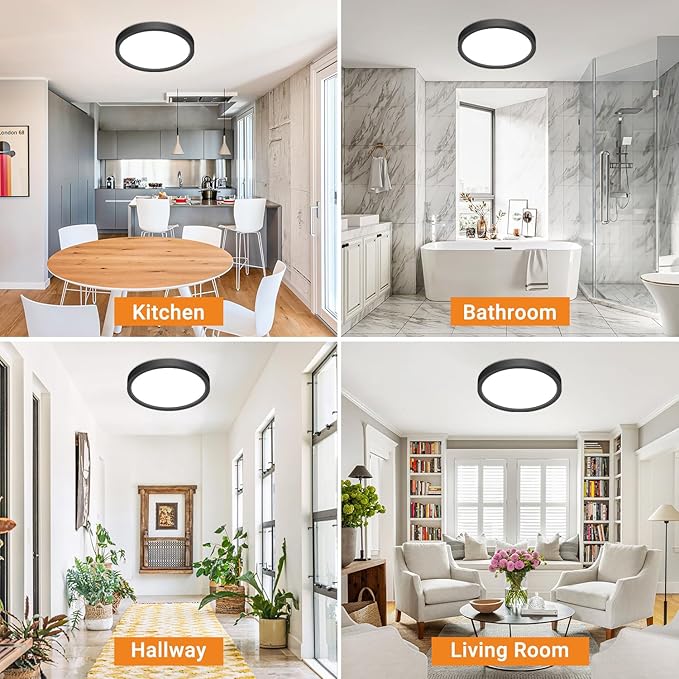 slochi 2Pack LED Flush Mount Ceiling Light Fixture, 9 Inch 18W, 2200LM, Super Slim 0.7 Inch, 3000K-6500K Adjustable Low Profile LED Ceiling Lights for Bathroom, Closet, Hallway(Black)