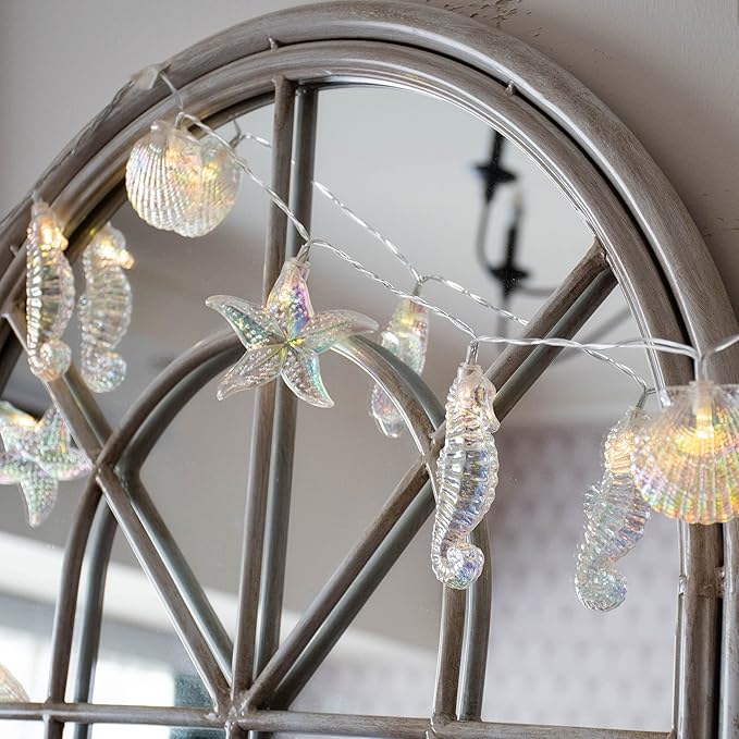 YOLIGHT Seashell Starfish Seahorse String Lights Timer 6.5ft 10 LED Ocean Fairy Lights Battery Operated Under The Sea Decoration for Tropical Nautical Theme Party Beach Wedding Kids Room Décor