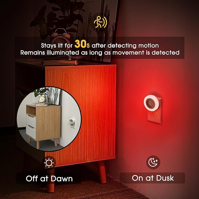 Briignite Motion Sensor Night Light Red, [2 Pack] Night Lights Plug into Wall, Auto On/Off Motion Activation Nightlight, Energy-Saving 0.6W LED Red Light Night Light, Ideal for Kids, Bedroom, Bathroom