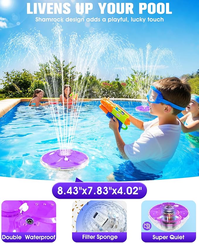 Pool Fountain with Remote, High Brightness Above Ground Pool Fountains with Lights Show, Battery Operated Floating Pool Water Fountain, Floating Fountains for Inground Pool-1pc(Purple)