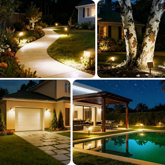 Solar Spot Lights Outdoor Waterproof IP65, [12 Pack/100 LED/4 Modes] Solar Landscape Spotlights, Auto On/Off Solar Powered Flood Lights for Outside Yard Garden Pathway(Warm White)