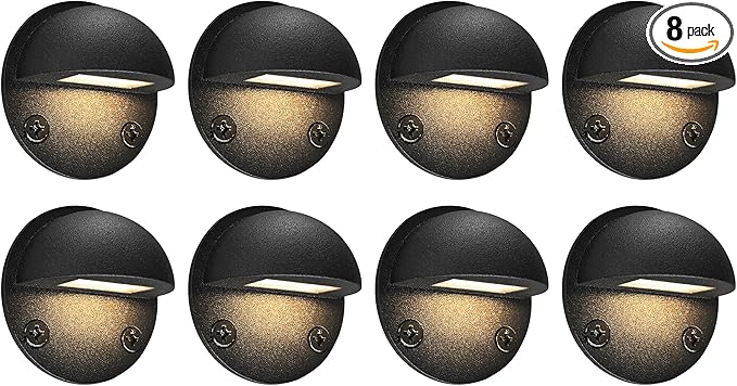 GKOLED 8-Pack Low Voltage LED Deck Lights, Mini Size Eyelid Step Lights with 0.8W Integrated LED Chips, IP65+ Rated Waterproof for Outdoor, 3000K, Die-cast Aluminum with Black Powder Coated Finish