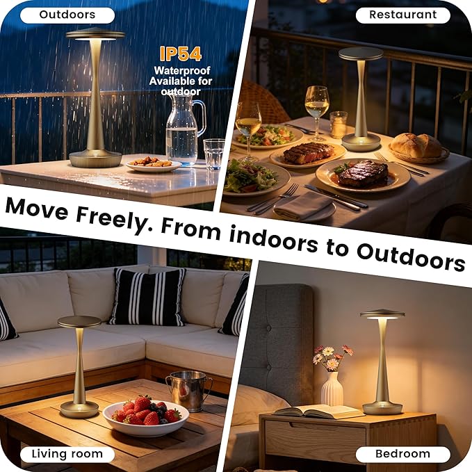 SAKRINGT Rechargeable Cordless Table Lamp, 72Hrs Battery Operated LED Table Light, Portable Touch Dimmable Lamp for Restaurant Patio Dining Outdoor Camping（2 Pack）