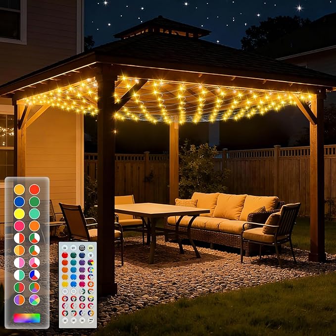 LitHome 10.5 x 10.5FT Christmas Net Lights Outdoor, 35 Colors Changing 288 LED Christmas Net Lights with Remote Connectable, 9 Modes RGB Mesh Light Plug in for Bushes, Garden, Gazebo, Holiday Decor