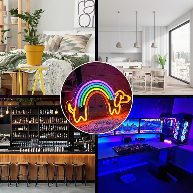 Rainbow Dachshund Neon Sign for Wall Decor Dimmable Dog Neon Light Cute Puppy Neon Light Sign Rainbow Light Signs for Pet Shop Kid Room Bedroo Dog Lovers Pride Gifts