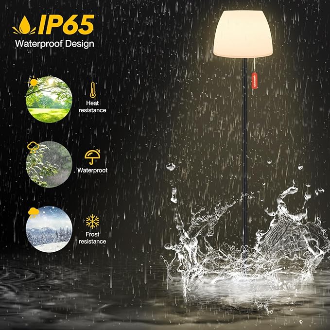 Outdoor Floor Lamp Solar Outdoor Lamps for Patio Waterproof Shower Lamp,LED Cordless Floor Lamp with Light Sensor,Rechargeable Dimmable Floor Lamp Warm White+RGB Solar Lamp for for Garden