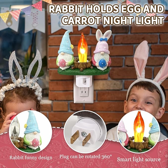 Gnomes Campfire Nightlight Gnome Lamp Easter Night Light Plug Into Wall Dwarfs with Easter Eggs Night Lamp Bedroom Bathroom Decoration (Gnomes)