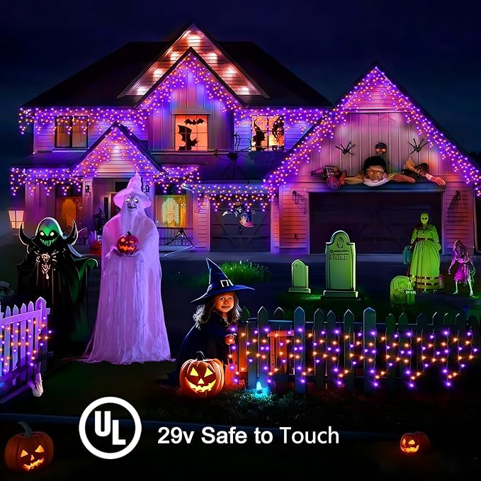 66 FT Halloween Lights Outdoor, 720 LED Orange and Purple Halloween Lights Waterproof with 12 Modes & Timer, Outdoor String Lights for Party, House, Patio Holiday Decorations
