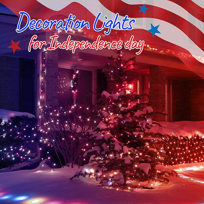 Minetom Red White Blue Christmas Lights Green Wire - 100 Count 4th July Decoration Patriotic Mini String Lights Waterproof for Indoor Outdoor Xmas Holiday Party Patio Independence Day Decoration