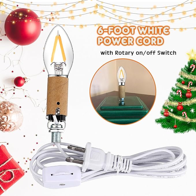Baquler 2 Pack Small Christmas Tree Wiring Kit, with 1.5 Watt LED Bulb, Ceramic Christmas Tree Replacement Lights, E12 Candelabra Base, Lamp Wiring Kit Nice for Lighting Desk Lamp and DIY Projects